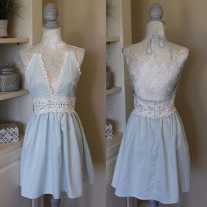 Boohoo Light Blue Mini Dress with Lace Detailing